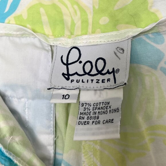 Lilly Pulitzer Vintage Fish Print Glow‎ Crop Pants Green Blue Size 10 Cotton - Picture 4 of 7